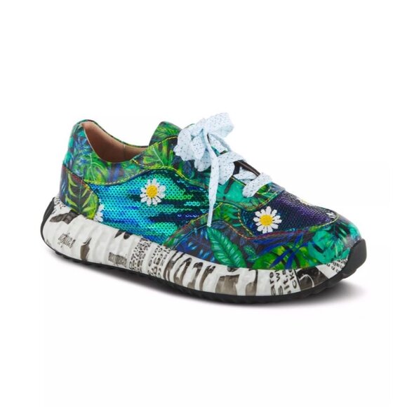 L'Artiste by Sprint Step Womens 37/6.5-7 Zingy Leather Sequin Lace Up Sneakers